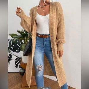 Elegant Camel Open-Front Cardigan